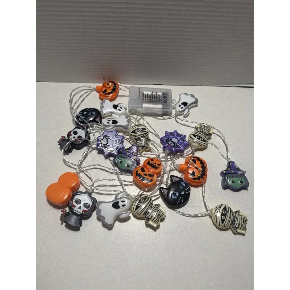 1pc Halloween LED Battery String Lights 10ft Ghost Pumpkin Cat Spider Skeleton